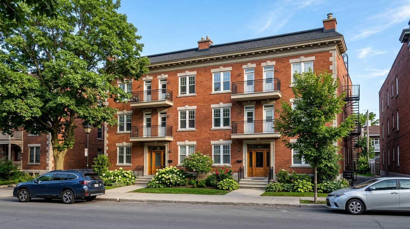 Red-brick walk-up apartment building
