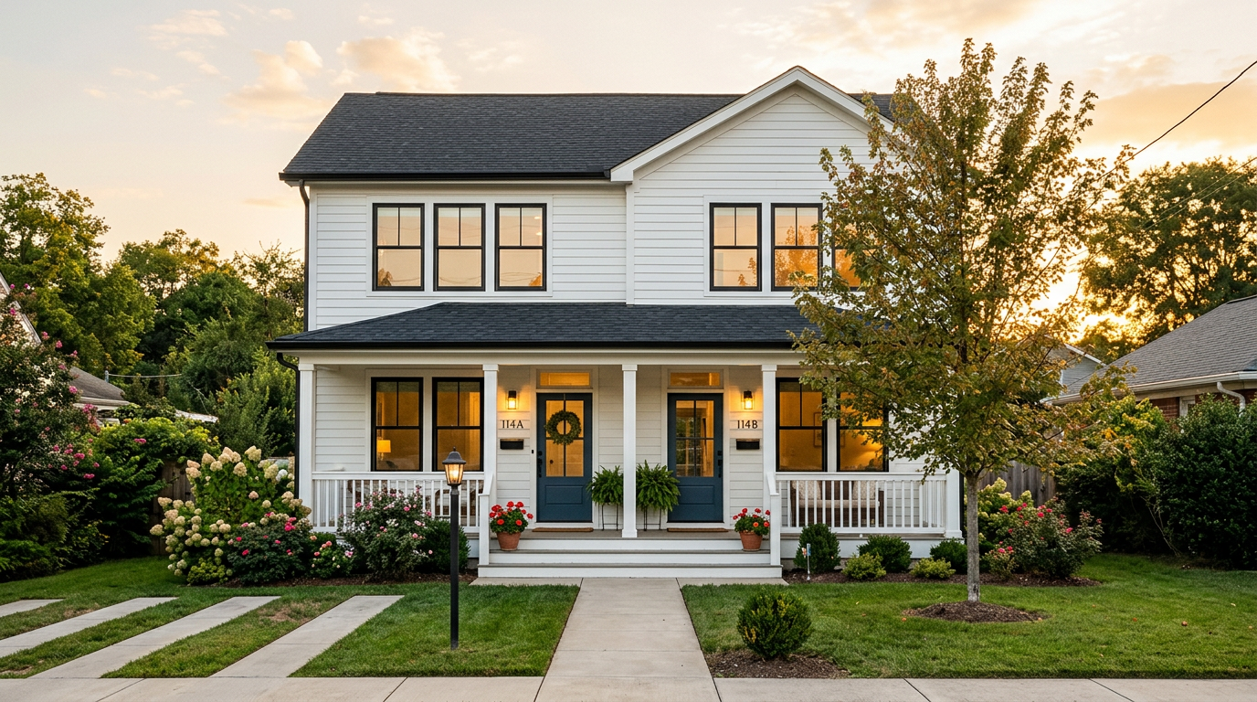 Two-unit house with a front porch
